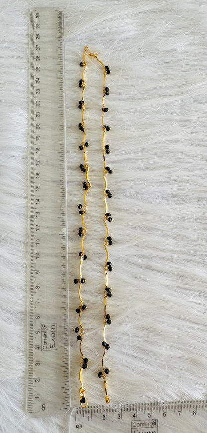 Gold tone 10.5 inches black beaded anklets dj-51311