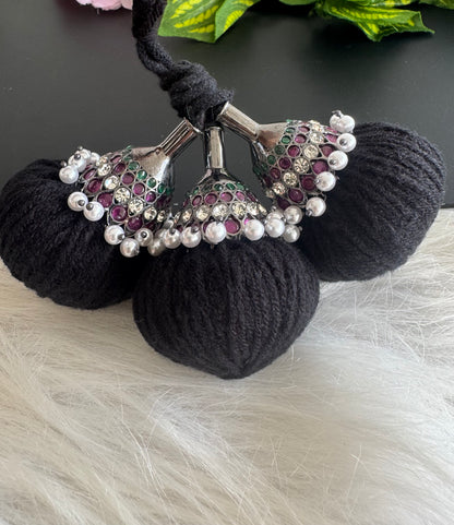 Black finish AD precious kemp-green pearl kuppulu/kunjalam dj-51181