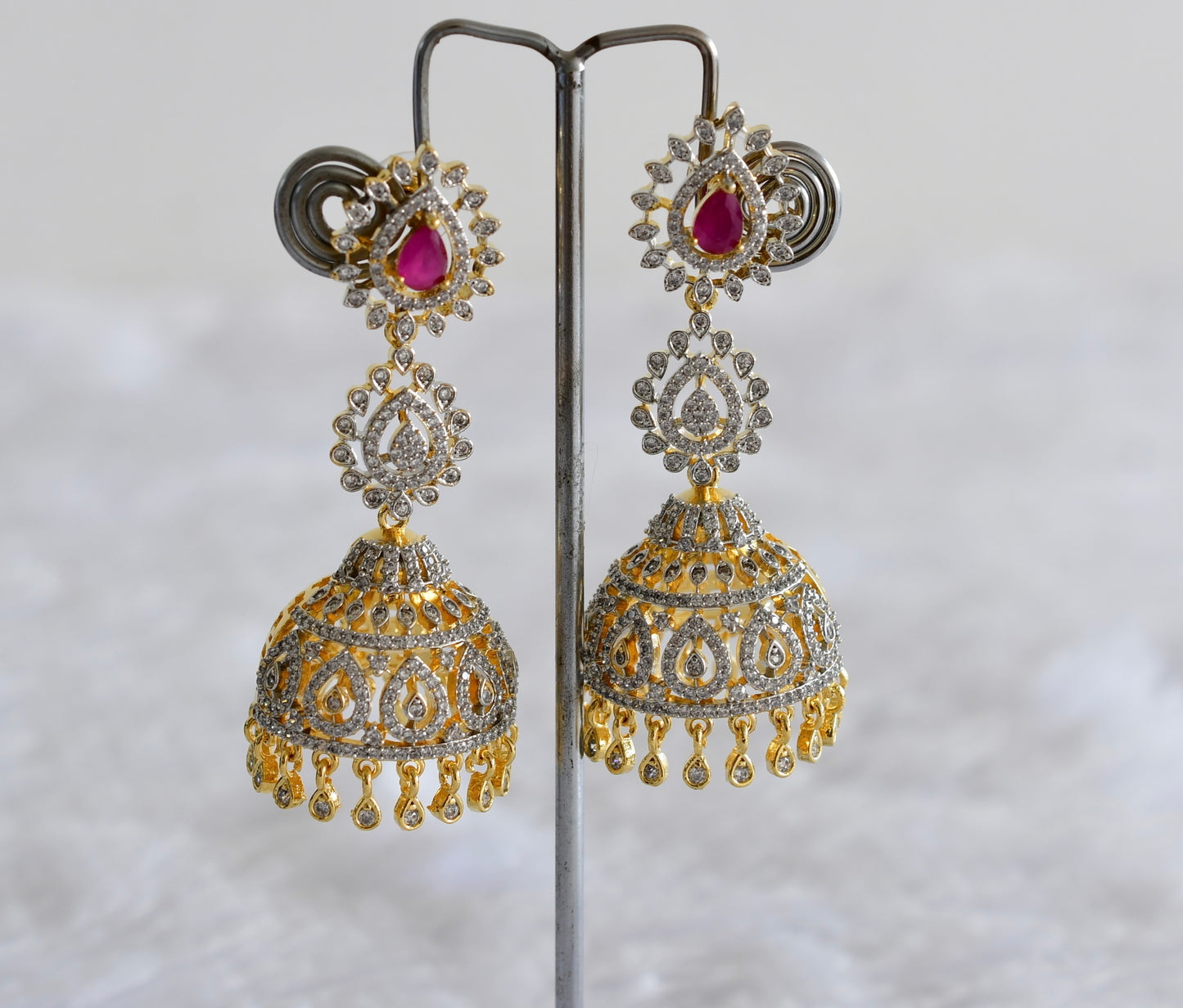 Two tone cz ruby long jhumkka dj-51881