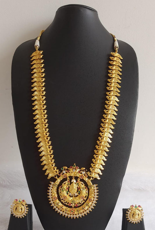 Gold look alike Ruby-emerald peacock Big Lakshmi Haar Set -dj13579