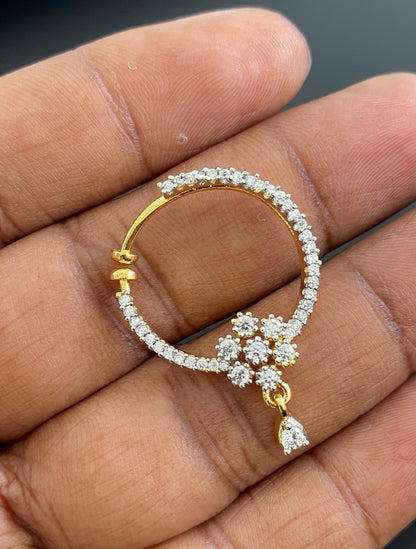 Two tone cz white nose pin dj-53827