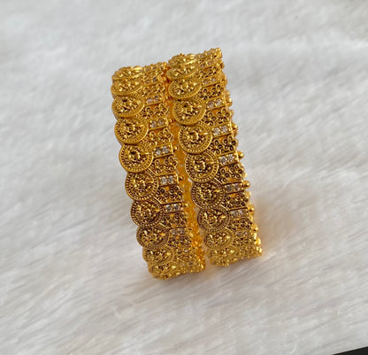 Antique gold tone white stone flower lakshmi coin bangles(2.4) dj-53412