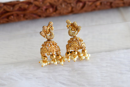 Antique gold tone white peacock jhumkka dj-51932
