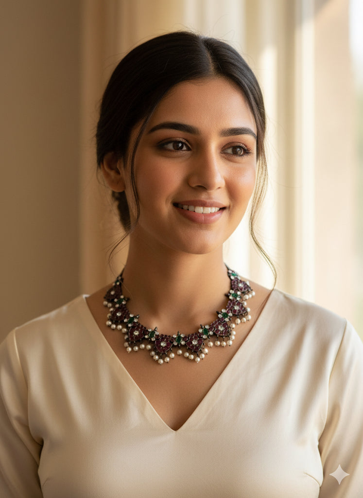 Black finish precious kemp-green pearl necklace dj-52285