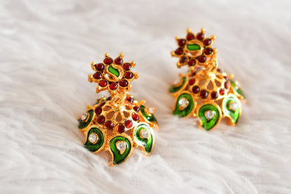 Gold tone red-green mango enamel jhumkka dj-52366