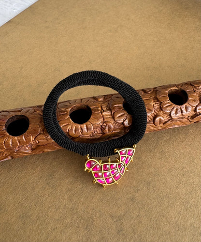 Matte finish pink kundan jadau bird hair band dj-51520