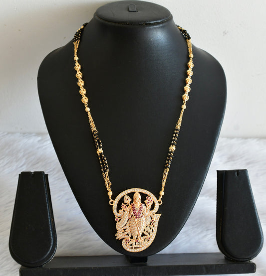 Gold tone tamil om murugan white-pink pendant with karimani beaded chain dj-53343