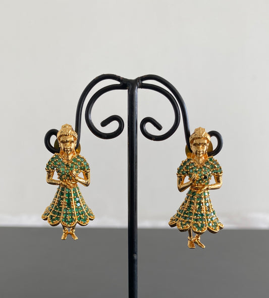Gold Tone green dancing doll jhumkka DJ29760