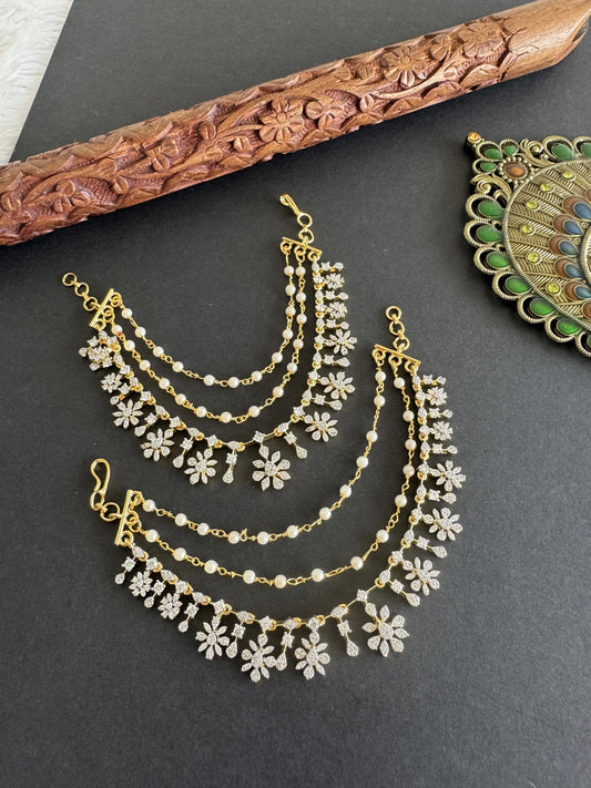 Two tone cz white stone multi layered ear side chain dj-52052