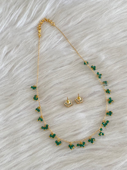 Gold tone green beaded necklace set dj-54796