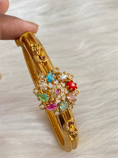 Antique gold tone peacock navarathna screw type kada/bracelet dj-53973