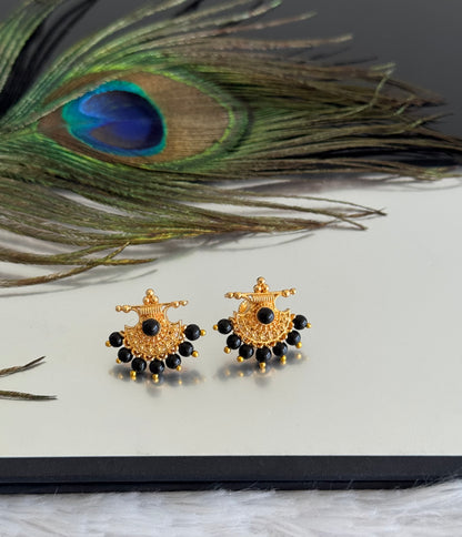 Gold tone black beaded stud/earrings dj-51604