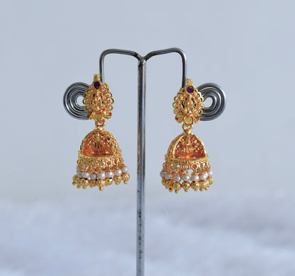 Gold tone kerala style pearl lakshmi jhumkka dj-51808