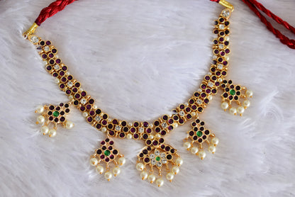 Gold tone precious kemp-green-white pearl necklace dj-52256