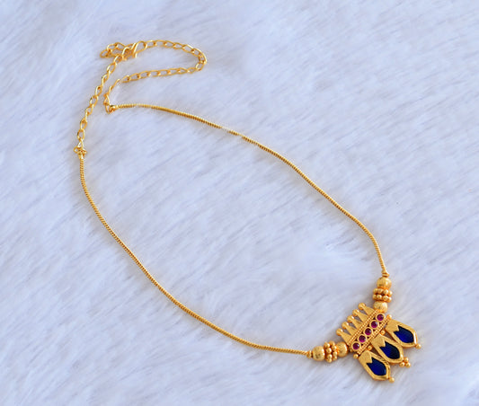 Gold tone pink-blue nagapadam necklace dj-53091