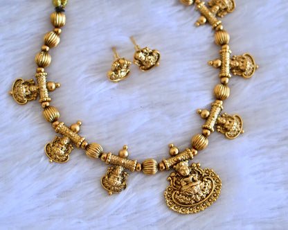 Antique matte lakshmi beaded necklace set dj-52741