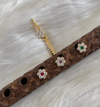 Gold tone white stone flower changeable kada/bangle dj-54849