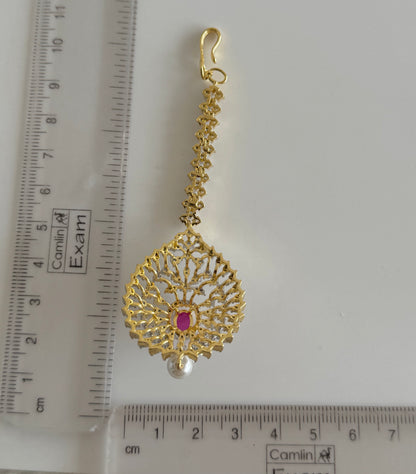 Two tone cz-ruby thilak stone tikka dj-51363