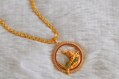 Gold tone 24 inches chain with ruby-green-white krishna round pendant dj-51917