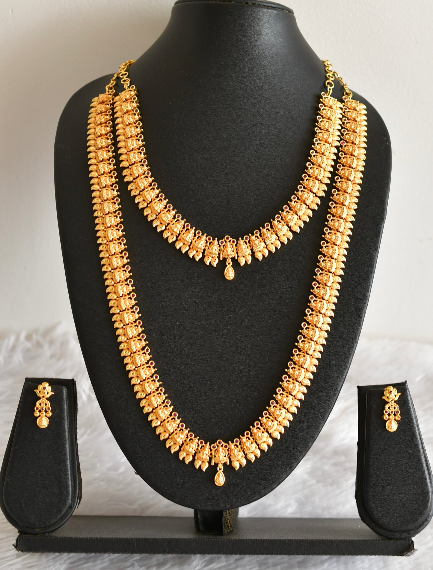 Gold tone pink kerala style Lakshmi haar combo set dj-51993