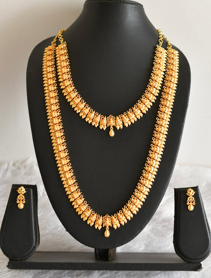 Gold tone pink kerala style Lakshmi haar combo set dj-51993