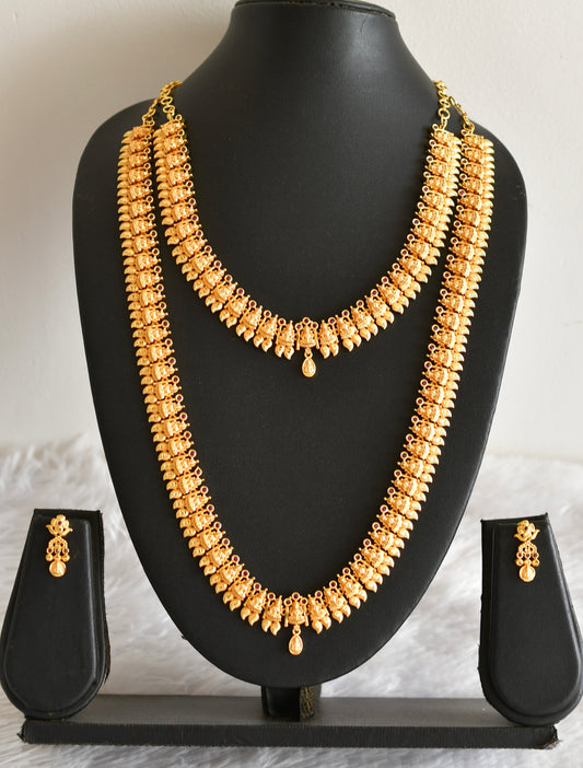 Gold tone pink kerala style Lakshmi haar combo set dj-51993