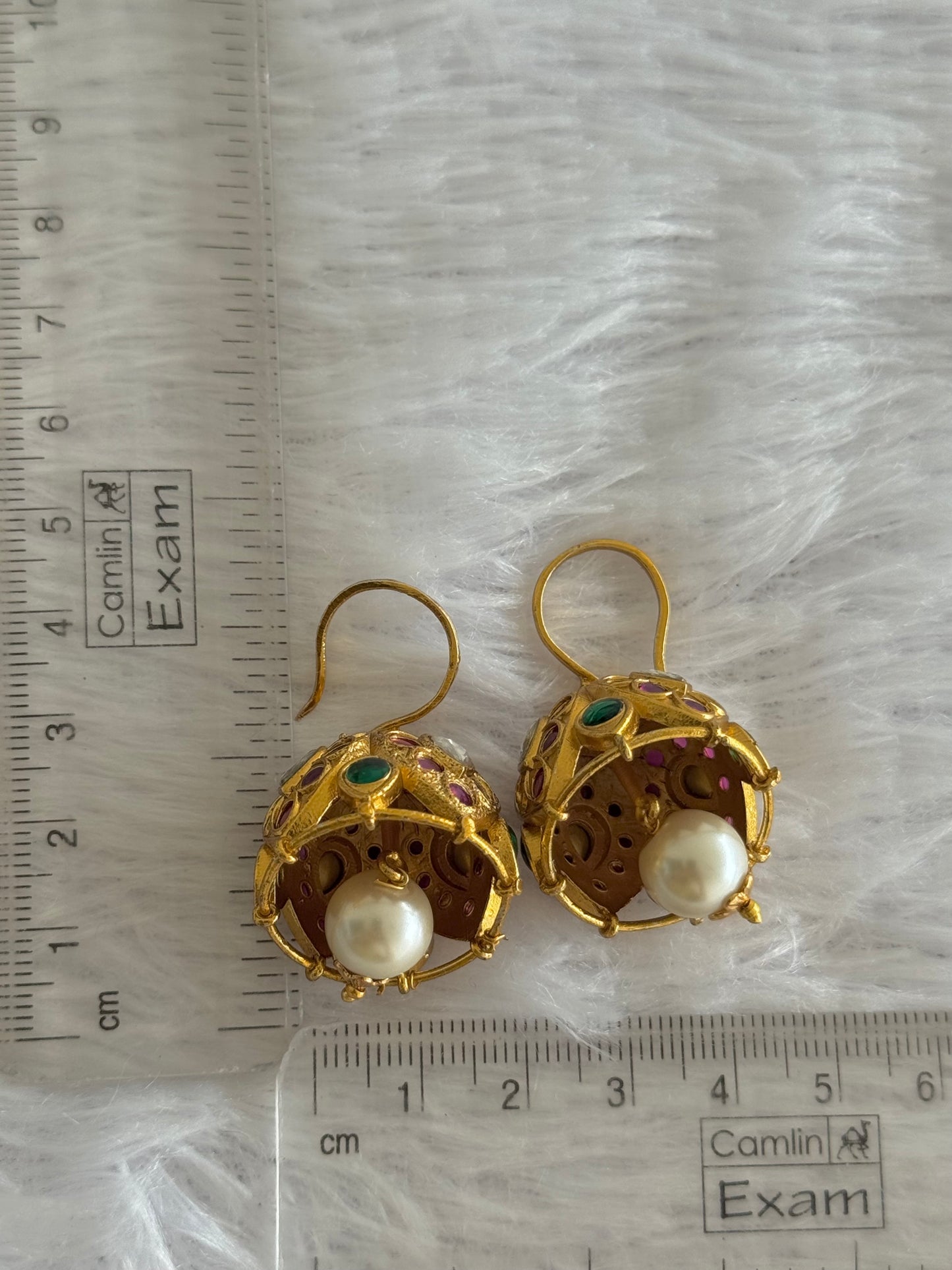 Matte finish kemp-green-white pearl hook mango jhumkka dj-52101