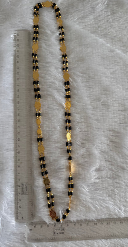 Gold tone 30 inches black beaded Lakshmi coin chain dj-51839
