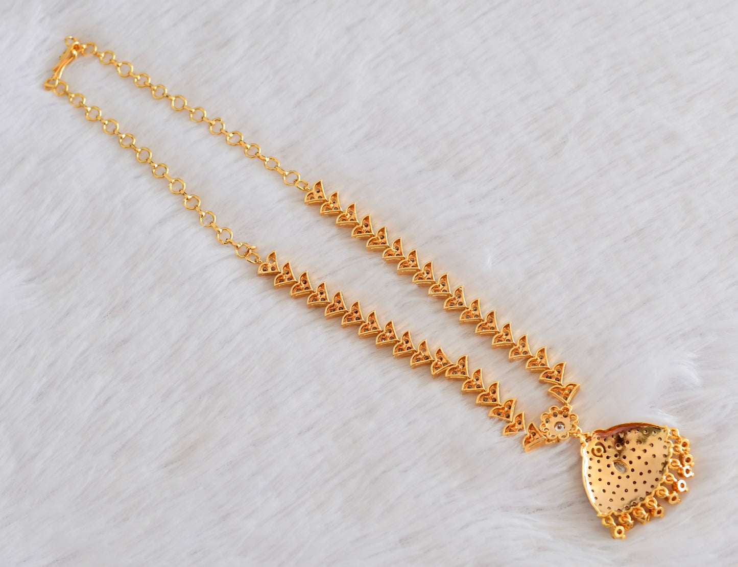 Gold tone AD white stone south indian necklace dj-53334