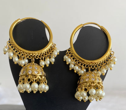 Antique gold tone pearl hoop jhumkka dj-52936