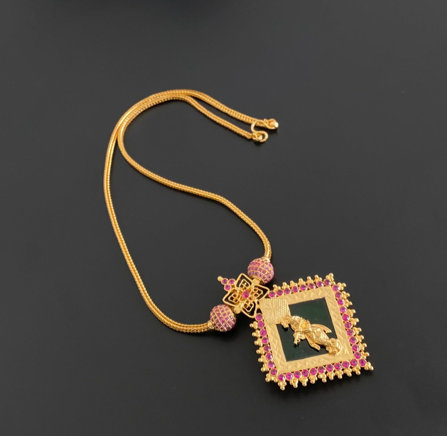 Gold tone green-pink stone krishna necklace dj-54446