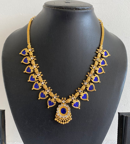 Gold tone white-blue palakka necklace dj-53062