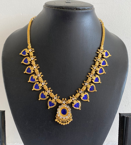 Gold tone white-blue palakka necklace dj-53062