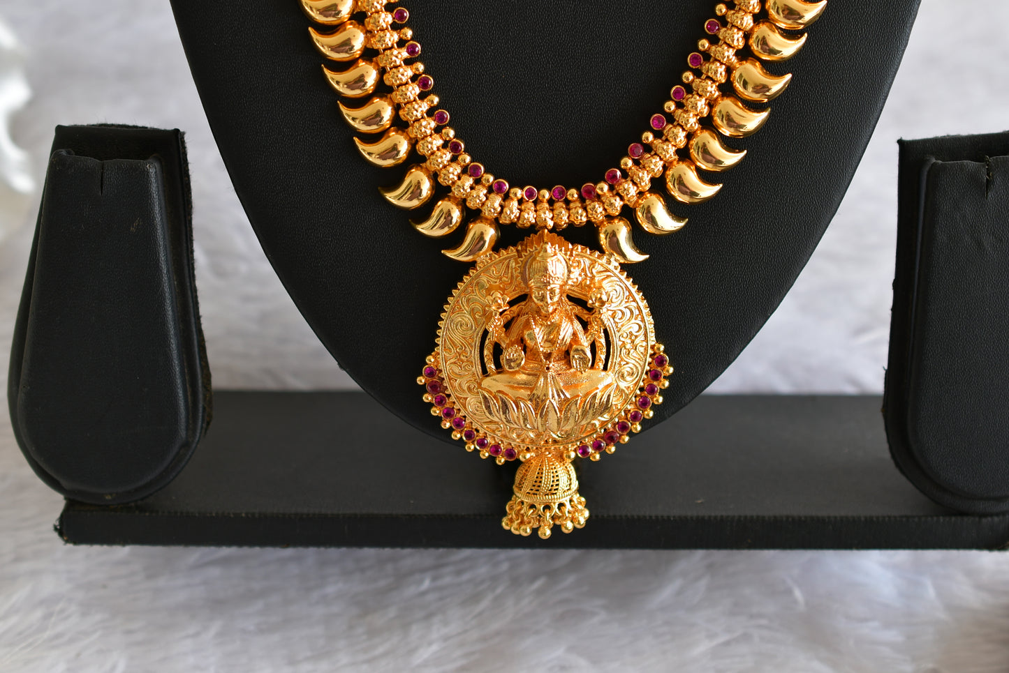 Gold look alike kerala style AD pink lakshmi mango haar dj-51954