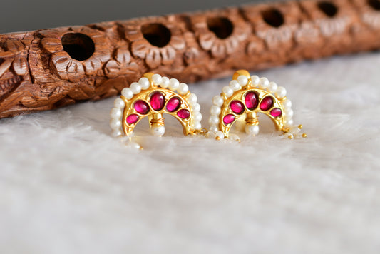 Gold tone pink kundan jadau moon bugadi earrings dj-52466