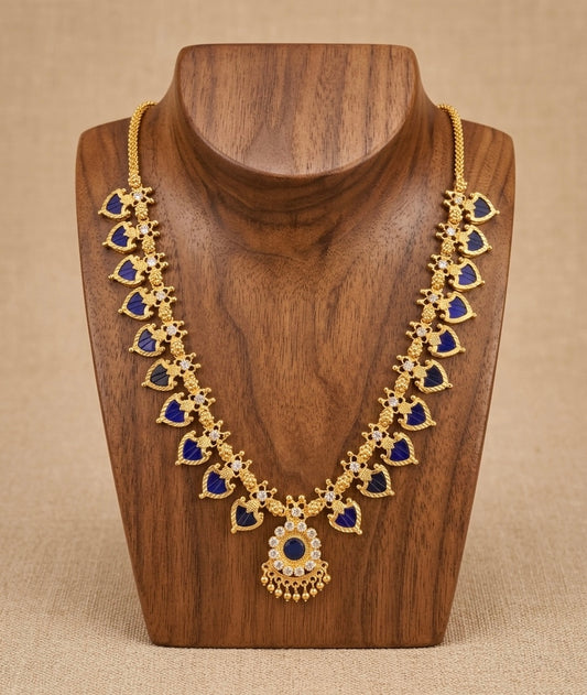 Gold tone white-blue palakka necklace dj-53065