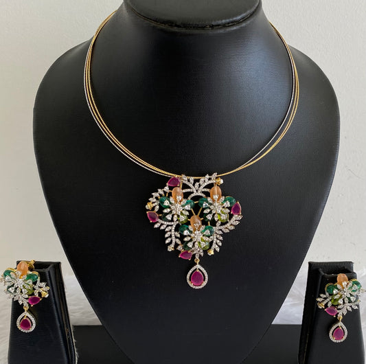 Two tone cz multicolor beaded pendant set with kanti necklace dj-53999