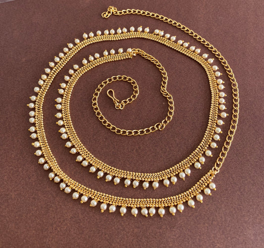 Antique gold tone pearl hip/waist chain dj-53209