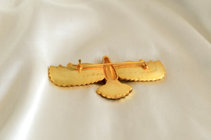 Matte finish Navarathna kundan jadau bird brooch dj-52646