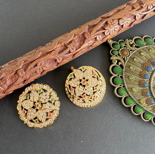 Gold tone AD pink-green flower sun moon hair jewel dj-52022