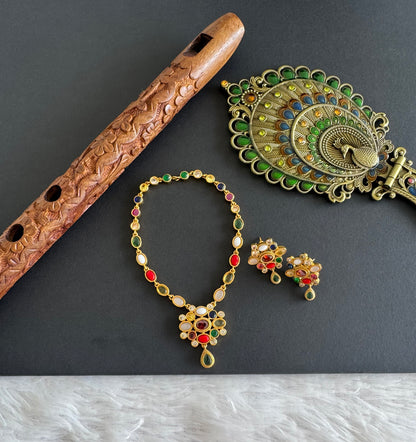 Matte Finish oval stone Navarathna Necklace Set dj-52134