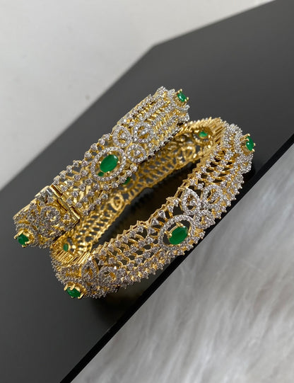 Two tone cz-emerald stone openable bangles(2.6) dj-55189