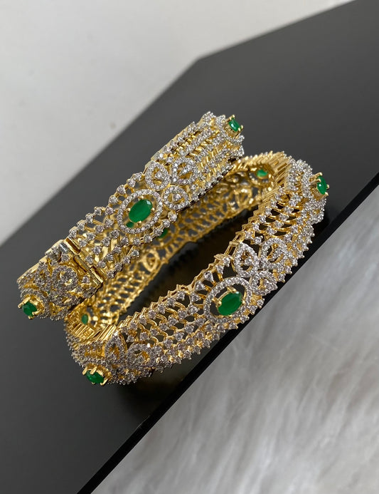 Two tone cz-emerald stone openable bangles(2.6) dj-55189
