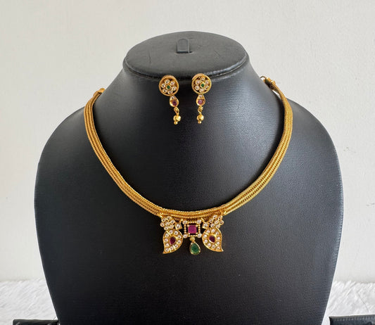 Matte finish cz ruby-green mango necklace set dj-52138