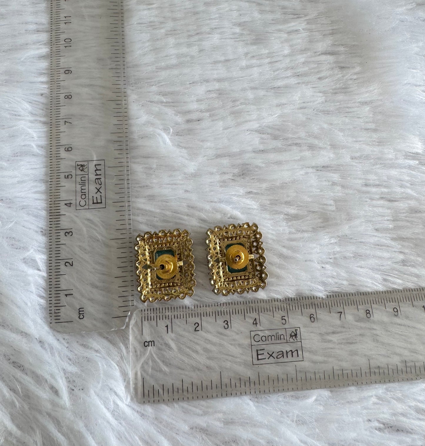 Gold tone turquoise block stone stud/earrings dj-52239