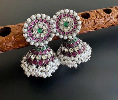 Black finish precious kemp-green pearl big jhumkka Dj-51257