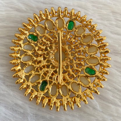 Antique gold tone pearl green hair jewel dj-52950