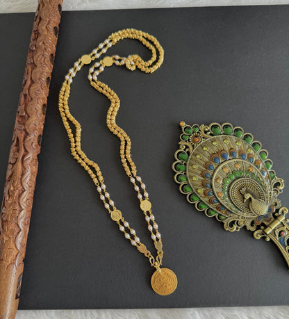 Gold tone 24 inches double layer pearl lakshmi coin chain dj-45528
