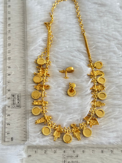 Gold tone pink-green round kerala style dasavathar necklace set dj-48089