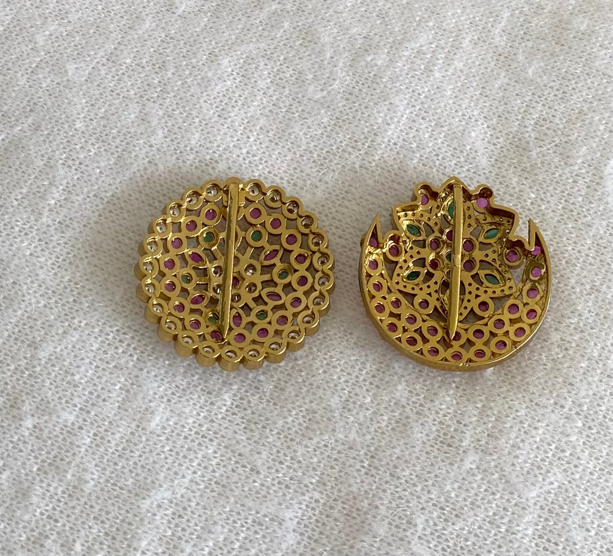 Antique gold tone cz kemp-green flower sun moon hair jewel dj-54994
